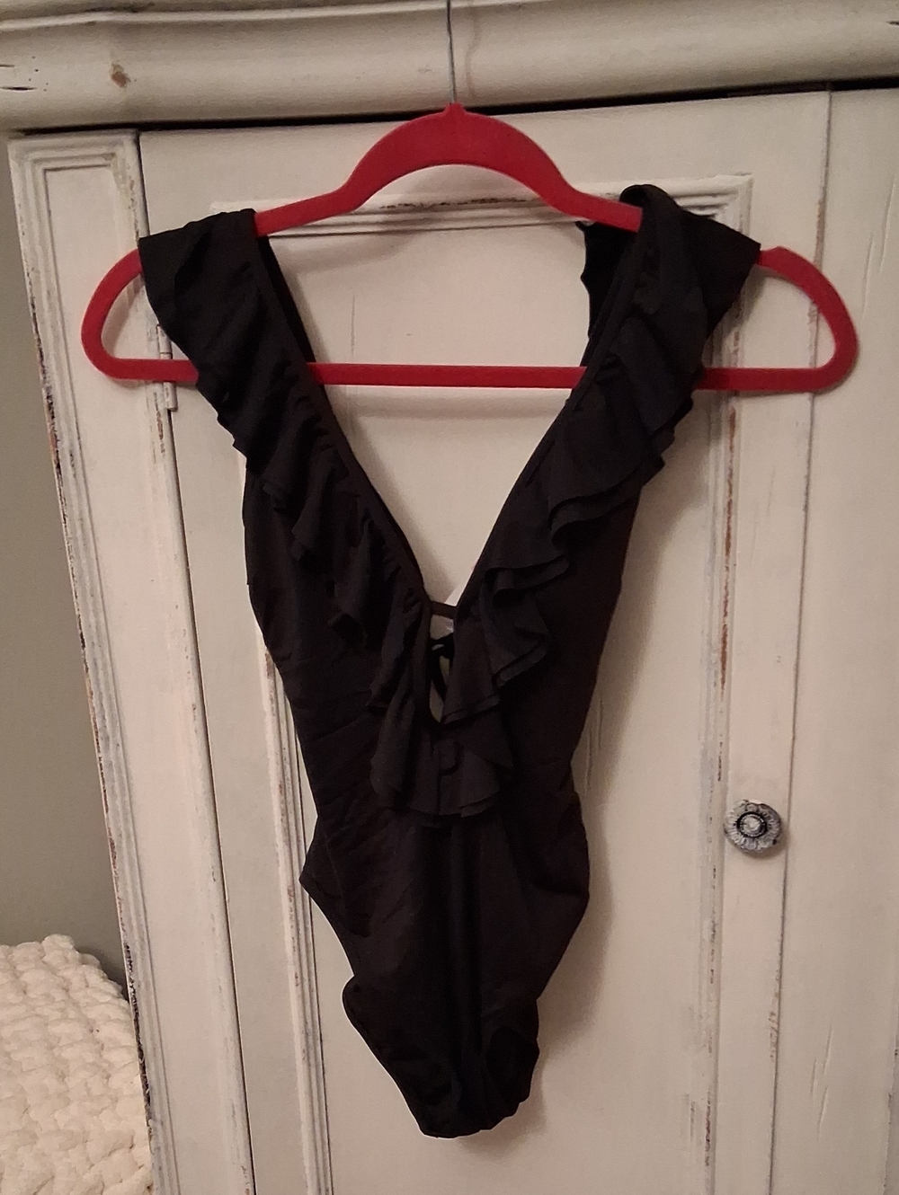 MICHAEL Michael Kors Black Ruffle V-Back One-Piece